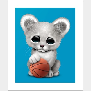 White Lion Cub Playing With Basketball Posters and Art